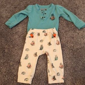 Bodysuit and pants, raccoon theme